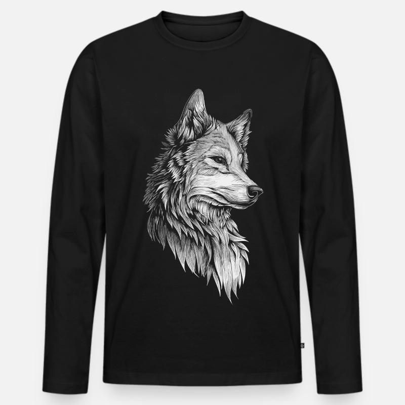 Wolf Kopf Realistisch - Männer Premium Bio Langarmshirt - Schwarz