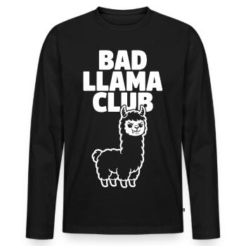 Bad Llama Club – Cheeky Llama - Men's Premium Organic Long Sleeve Shirt - black - Front - Nico (187cm)