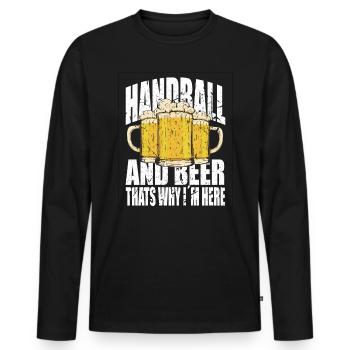 Handball et bière en disant drôle - T-shirt manches longues Premium bio Homme - noir - Devant - Nico (187cm)