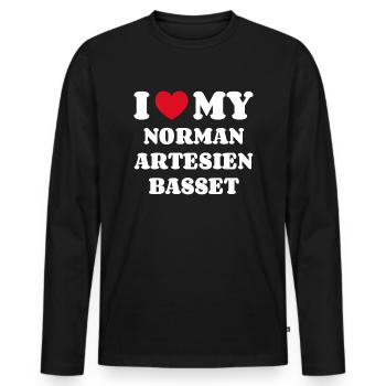 J’adore mon Norman Artesien Basset - T-shirt manches longues Premium bio Homme - noir - Devant - Nico (187cm)