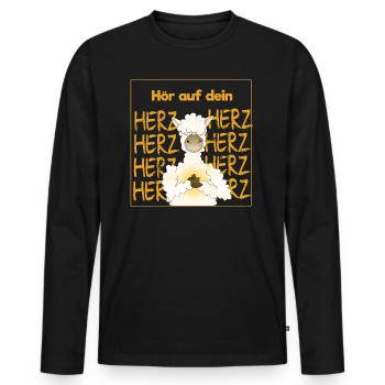 Hör auf dein Herz - Alpaka - Tier - Liebe - Männer Premium Bio Langarmshirt - Schwarz - Vorne - Nico (187cm)