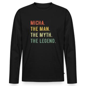 Michael Micha Prénom Forme abrégée Homme Mythe Légende - T-shirt manches longues Premium bio Homme - noir - Devant - Nico (187cm)