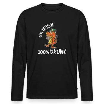 Betrunkener Leprechaun Dino 0% Irish 100% Drunk - Men's Premium Organic Long Sleeve Shirt - black - Front - Nico (187cm)
