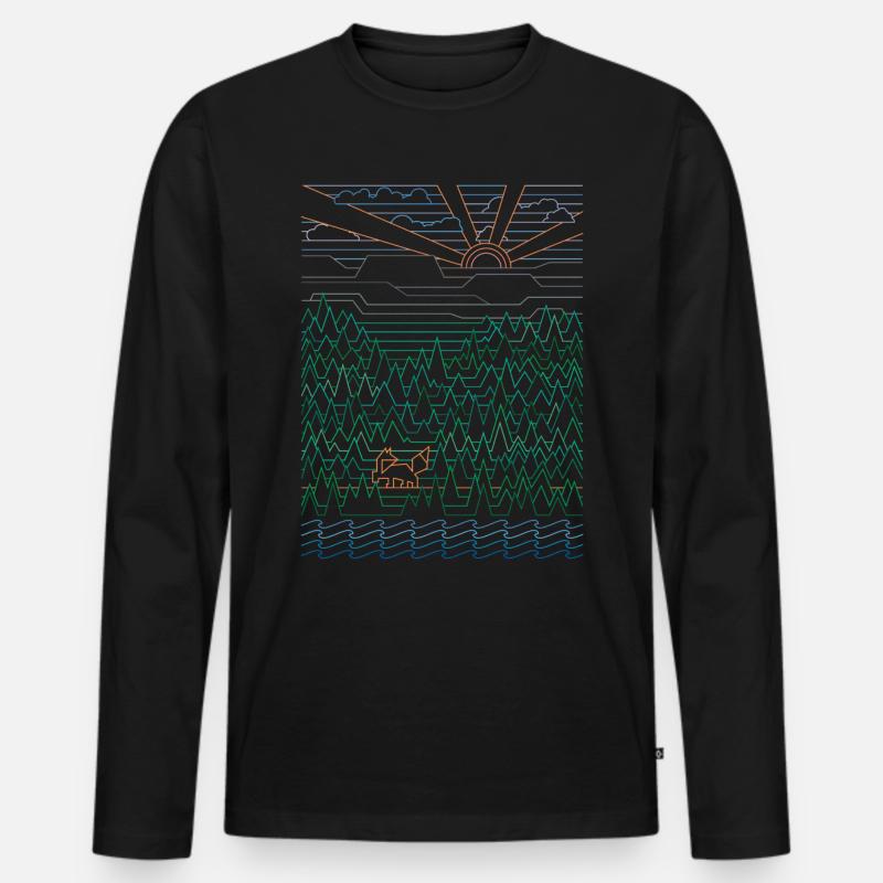 Fuchs & Wald (Landschaft) - Männer Premium Bio Langarmshirt - Schwarz