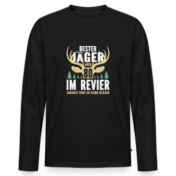 Bester Jäger über 80 im Revier - Männer Premium Bio Langarmshirt - Schwarz - Vorne - Nico (187cm)