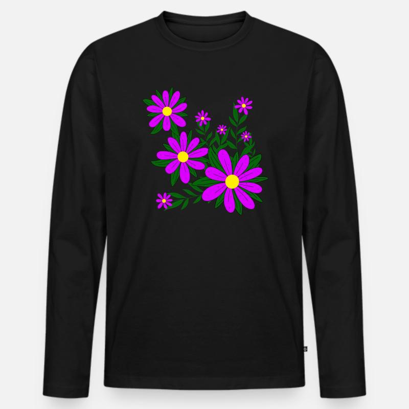 Blütenmuster Blumenranke Margerite Blüte floral - Männer Premium Bio Langarmshirt - Schwarz