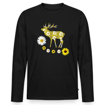 cerf sauvage avec des tournesols et des marguerites - T-shirt manches longues Premium bio Homme - noir - Devant - Nico (187cm)