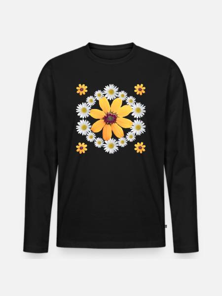 Daisies Orange Blossom Daisies Floral Pattern - Men's Premium Organic Long Sleeve Shirt - black