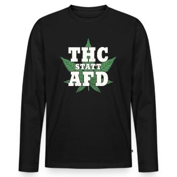 Für Cannabis Gegen AfD - Männer Premium Bio Langarmshirt - Schwarz - Vorne - Nico (187cm)