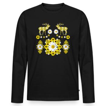 wild deer made of sunflowers and daisies - Men's Premium Organic Long Sleeve Shirt - black - Front - Nico (187cm)