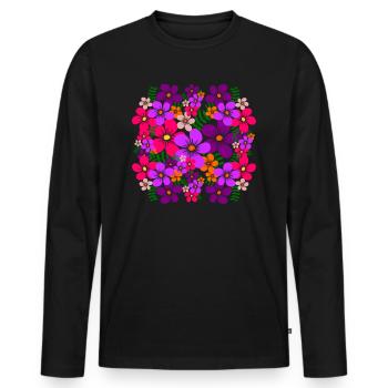 colorful floral pattern blossom floral floral flower - Men's Premium Organic Long Sleeve Shirt - black - Front - Nico (187cm)