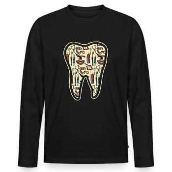Imagerie molaire - dent dentiste - T-shirt manches longues Premium bio Homme - noir - Devant - Nico (187cm)