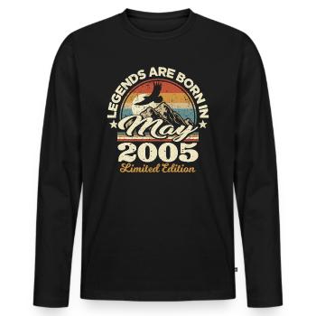 18 years old - legends are born in mai 2005 - Men's Premium Organic Long Sleeve Shirt - black - Front - Nico (187cm)