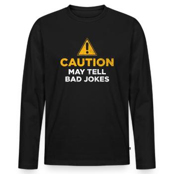 Caution May Tell Bad Jokes - Men's Premium Organic Long Sleeve Shirt - black - Front - Nico (187cm)