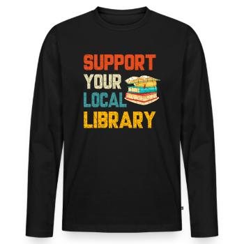 Soutien Bibliothèque, Amoureux de la bibliothèque - T-shirt manches longues Premium bio Homme - noir - Devant - Nico (187cm)