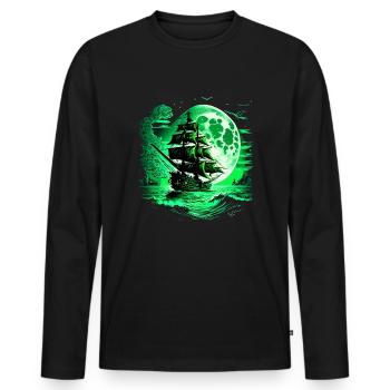 Historic sailing ship at full moon. - Men's Premium Organic Long Sleeve Shirt - black - Front - Nico (187cm)