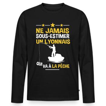 Lyonnais cadeau drôle pêcheur Lyon - T-shirt manches longues Premium bio Homme - noir - Devant - Nico (187cm)