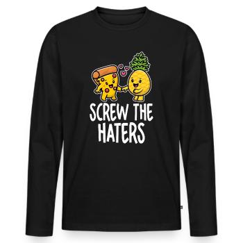 Screw The Haters Funny Pineapple Pizza Lover - Men's Premium Organic Long Sleeve Shirt - black - Front - Nico (187cm)