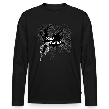 You Suck Pleco Keeper Sucker Fish Design - Men's Premium Organic Long Sleeve Shirt - black - Front - Nico (187cm)