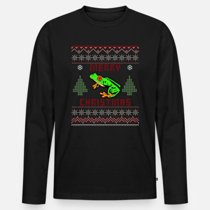 Rotäugiger Baumfrosch Hässlicher Weihnachtspullover Design - Männer Premium Bio Langarmshirt - Schwarz