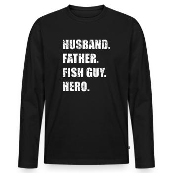 Rétro Poissonnier Aquariophile Fête des Pères - T-shirt manches longues Premium bio Homme - noir - Devant - Nico (187cm)