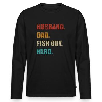 Rétro Poissonnier Aquariophile Fête des Pères - T-shirt manches longues Premium bio Homme - noir - Devant - Nico (187cm)