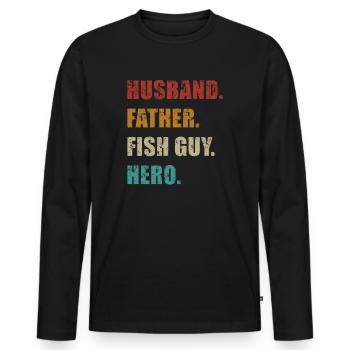 Rétro Poissonnier Aquariophile Fête des Pères - T-shirt manches longues Premium bio Homme - noir - Devant - Nico (187cm)