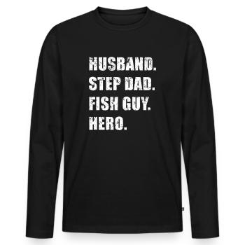Rétro Poissonnier Aquariophile Fête des Pères - T-shirt manches longues Premium bio Homme - noir - Devant - Nico (187cm)