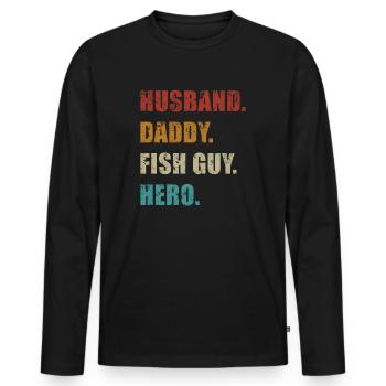 Rétro Poissonnier Aquariophile Fête des Pères - T-shirt manches longues Premium bio Homme - noir - Devant - Nico (187cm)