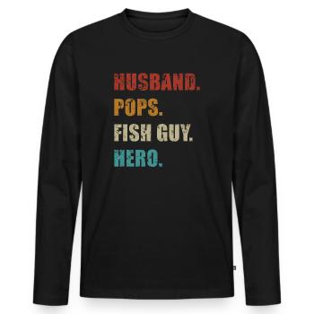 Rétro Poissonnier Aquariophile Fête des Pères - T-shirt manches longues Premium bio Homme - noir - Devant - Nico (187cm)