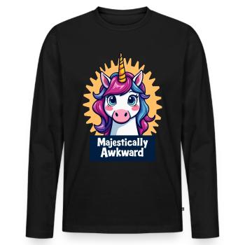 Majestueusement maladroit licorne gros plan design - T-shirt manches longues Premium bio Homme - noir - Devant - Nico (187cm)