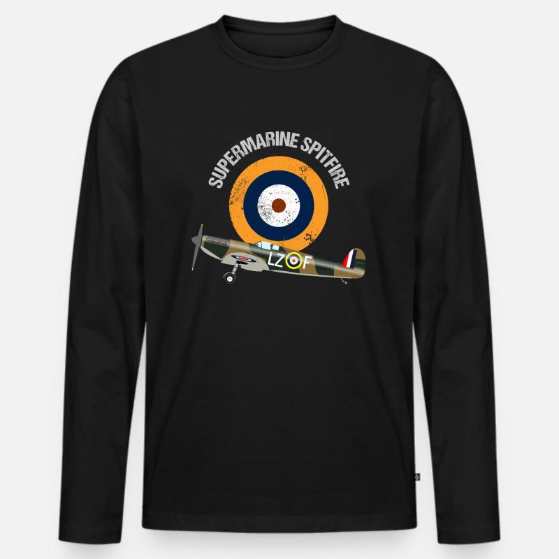 Retro Design Supermarine Spitfire Warbird Flugzeug - Männer Premium Bio Langarmshirt - Schwarz