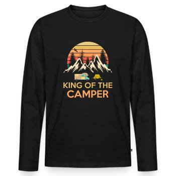 Roi du campeur drôle camping car - T-shirt manches longues Premium bio Homme - noir - Devant - Nico (187cm)