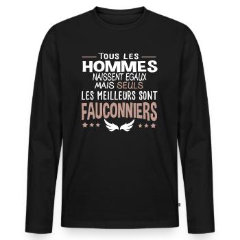 Fauconnier. Cadeau rapace faucon fierté métier - T-shirt manches longues Premium bio Homme - noir - Devant - Nico (187cm)