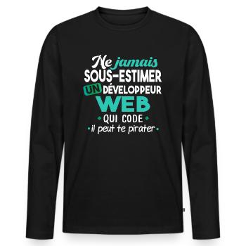 Informaticien homme. Cadeau humour. Informatique - T-shirt manches longues Premium bio Homme - noir - Devant - Nico (187cm)
