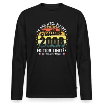 14 Ans Anniversaire Vintage Né en juillet 2008 - T-shirt manches longues Premium bio Homme - noir - Devant - Nico (187cm)