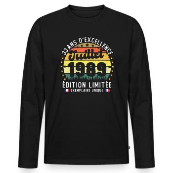 33 Ans Anniversaire Vintage Né en juillet 1989 - T-shirt manches longues Premium bio Homme - noir - Devant - Nico (187cm)