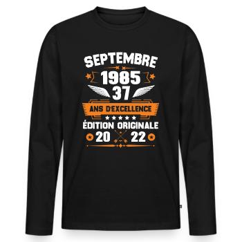 Septembre 1985 Idée cadeau d'anniversaire 37 ans - T-shirt manches longues Premium bio Homme - noir - Devant - Nico (187cm)