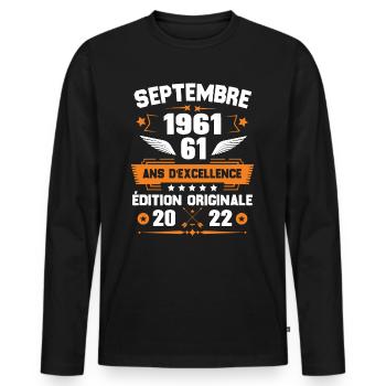 Septembre 1961 Idée cadeau d'anniversaire 61 ans - T-shirt manches longues Premium bio Homme - noir - Devant - Nico (187cm)
