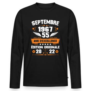 Septembre 1967 Idée cadeau d'anniversaire 55 ans - T-shirt manches longues Premium bio Homme - noir - Devant - Nico (187cm)