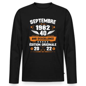 Septembre 1982 Idée cadeau d'anniversaire 40 ans - T-shirt manches longues Premium bio Homme - noir - Devant - Nico (187cm)