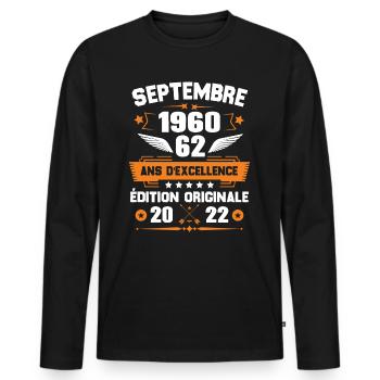Septembre 1960 Idée cadeau d'anniversaire 62 ans - T-shirt manches longues Premium bio Homme - noir - Devant - Nico (187cm)