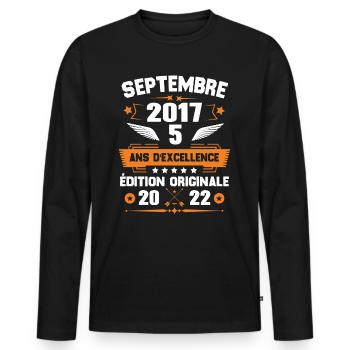 Septembre 2017 Idée cadeau d'anniversaire 5 ans - T-shirt manches longues Premium bio Homme - noir - Devant - Nico (187cm)