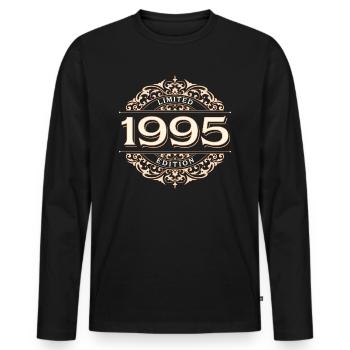 Limited Edition 1995 Vintage Birthday Gift - Men's Premium Organic Long Sleeve Shirt - black - Front - Nico (187cm)