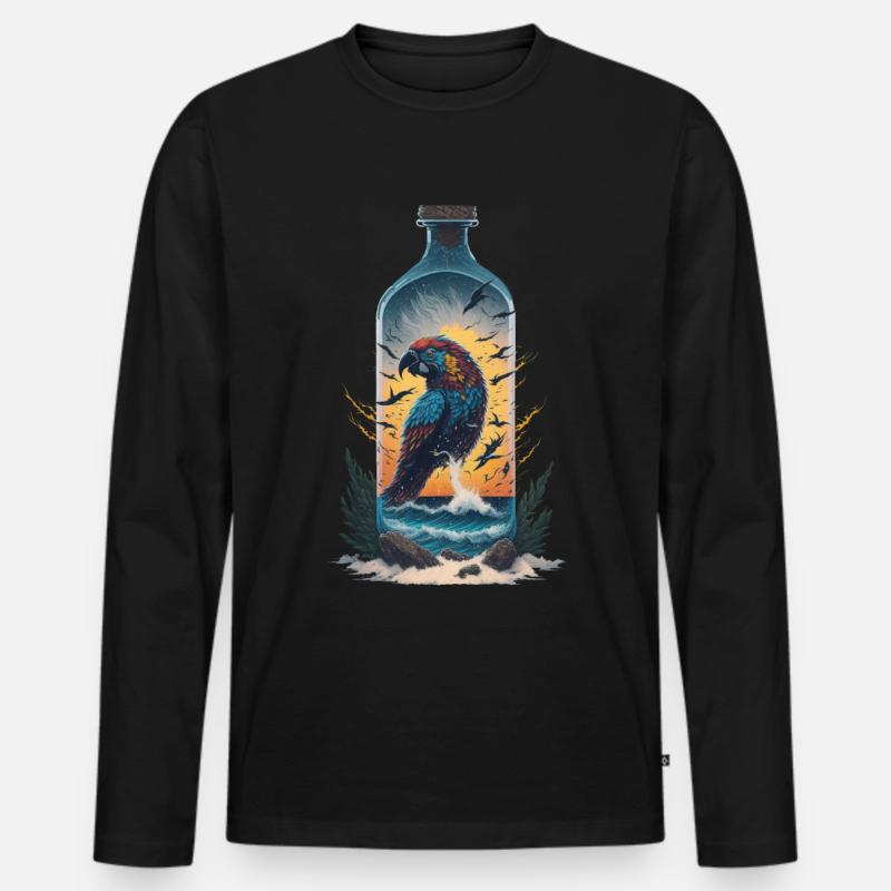 Papagei Flasche - Männer Premium Bio Langarmshirt - Schwarz
