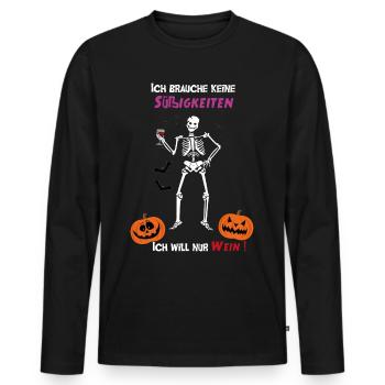 Halloween Kuerbis Skelett Fledermaus Kostuem - Männer Premium Bio Langarmshirt - Schwarz - Vorne - Nico (187cm)