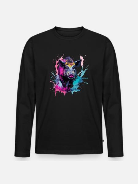 Sanglier à l’aquarelle - T-shirt manches longues Premium bio Homme - noir