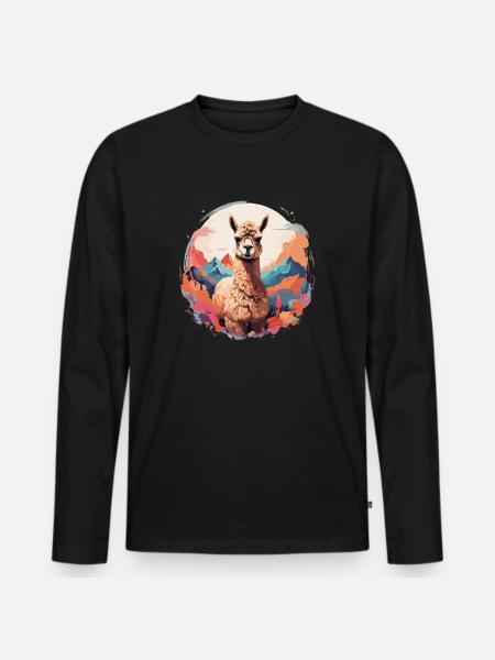 Alpaca Llama Cool magnificent background - Men's Premium Organic Long Sleeve Shirt - black