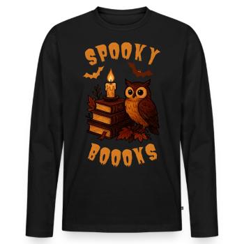 Spooky Boooks - Owl next to books with candle - Men's Premium Organic Long Sleeve Shirt - black - Front - Nico (187cm)