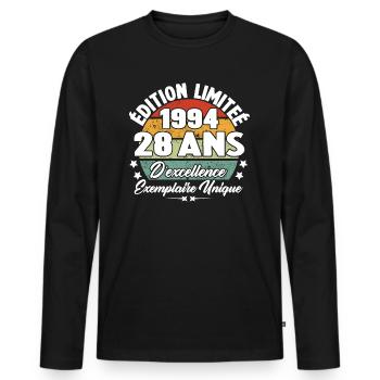 Cadeau 28 ans d'excellence / Édition limitée 1994 - T-shirt manches longues Premium bio Homme - noir - Devant - Nico (187cm)